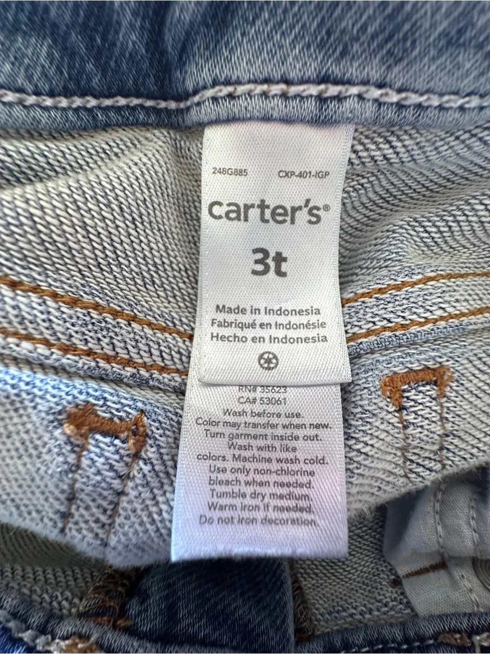 Carter’s 3T Unisex Adjustable Waist Stretch Denim Jeans - GC